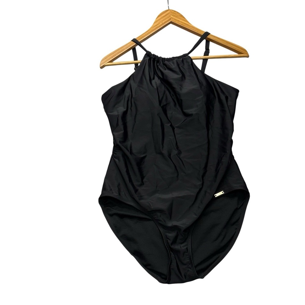 Jones New York Womens Swimsuit 8 Black One Piece Swim Modest Cinched Flattering